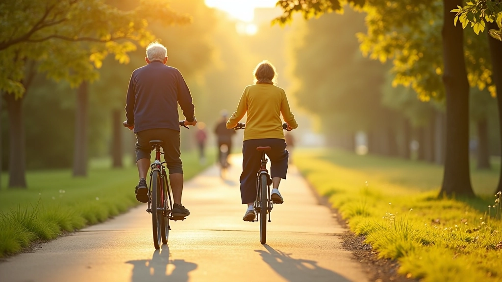 Seniori braucē uz velosipēdiem Rīgas kanāla krasta ceļā